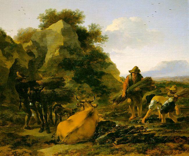 Nicholaes Berchem Landscape with Herdsmen Gathering Sticks